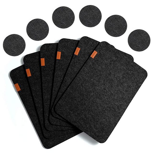 Topbooc Place Mats for Dinning Table Felt Placemats Set of 6 Place Mats and 6 Coaster Heat-Resistant Anti-Skid Washable Table Mats(12pcs Black)