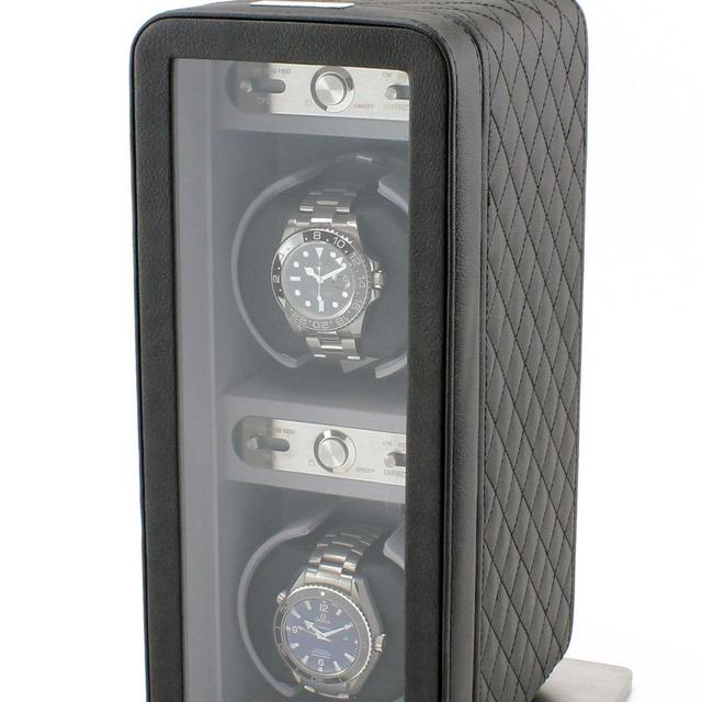 Heiden Monaco Double Watch Winder - Dual Powered - Black Leather