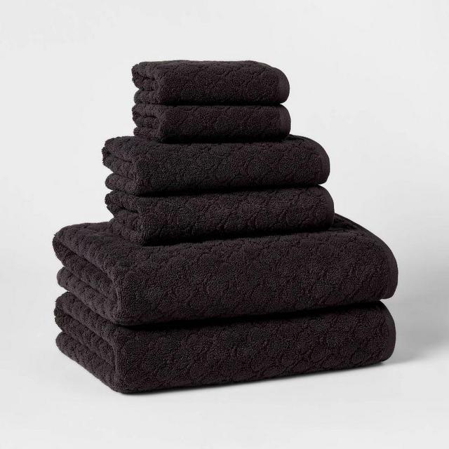 6pk Textured Bath Towel Set (Black)