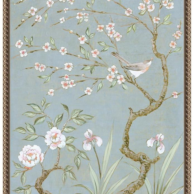 Amanti Art Framed Canvas Wall Art 23x16 Spring Mural I Blue by Julia Purinton, Framed Wall Art Canvas, Animals Artwork, Traditional Decor, Medium Poster Painting for Living Room, Bedroom, Bathroom,