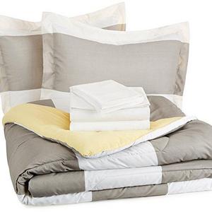 AmazonBasics 7-Piece Bed-In-A-Bag - Full/Queen, Reversible Grey Stripe