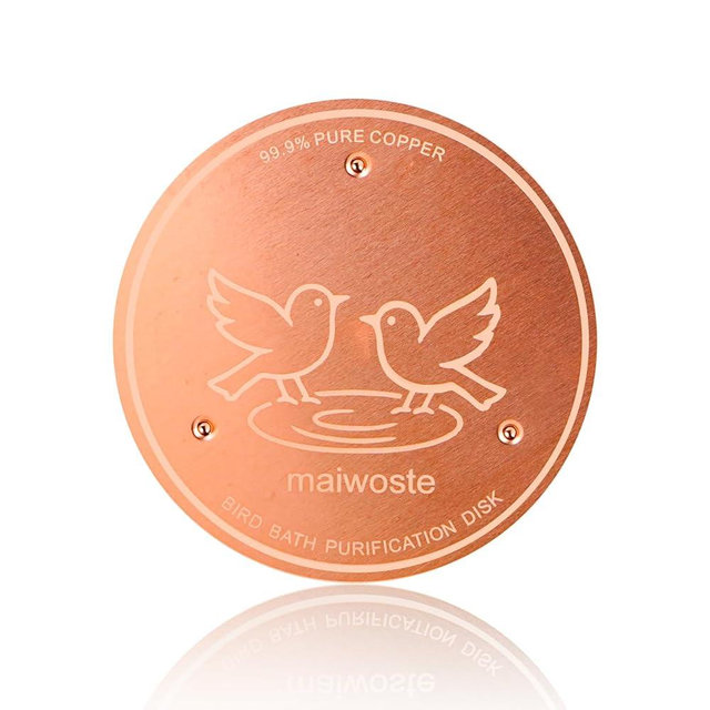 maiwoste Bird Bath Copper Disk, 4 Inch 0.6mm Thick 99.9% Pure Copper Disc with Triple-Point Support, Natural Water Cleaner for All-Season Use, Universal Fit for Outdoor BirdBaths, Bowls