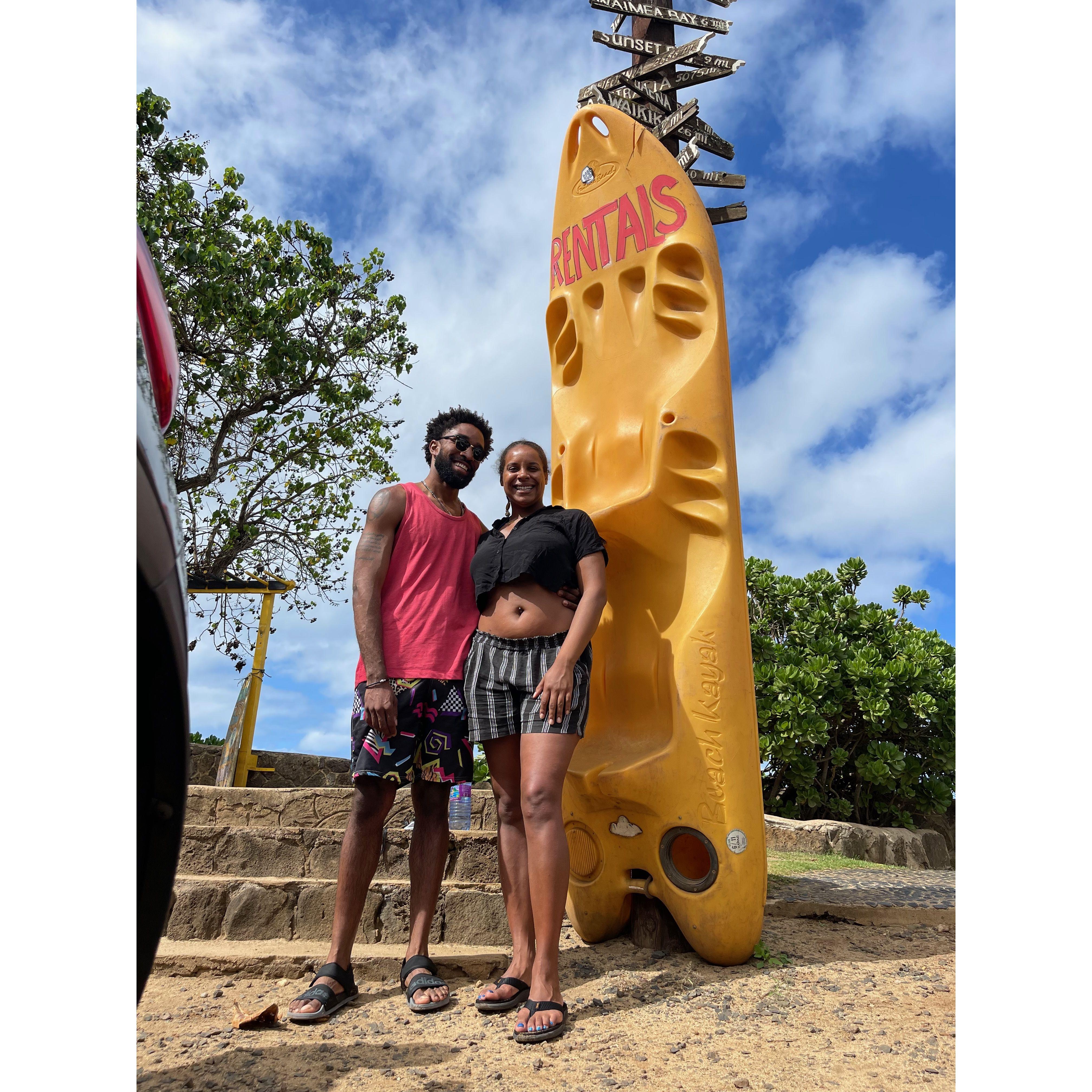 Post-kayaking and paddleboarding with friends on Oahu, Hawaii’s captivating North Shore.