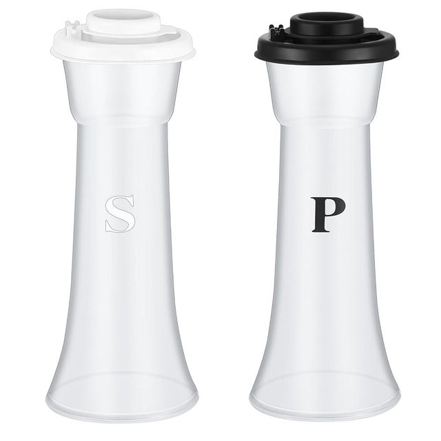 Set of 2 Plastic Salt and Pepper Shakers with Lids Large Salt Shaker Pepper Container Vintage Tall Hourglass Camping Picnic Outdoors Travel Spice Set for Home Picnic Kitchen(Classic,Black White)