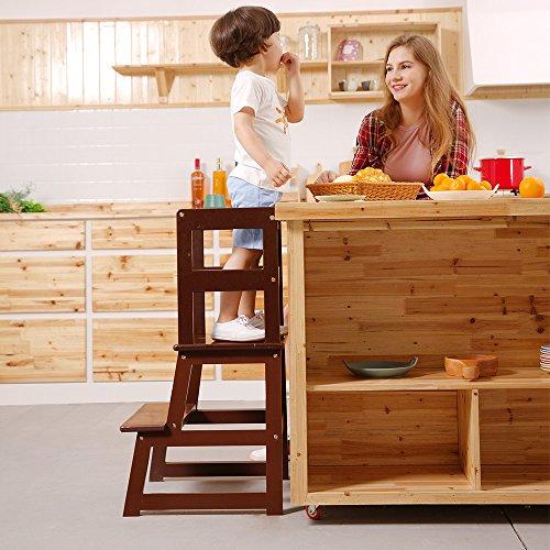 UNICOO - Kids Learning Stool, Kids Kitchen Step Stool, Toddler Stool with Safety Rail-Solid Hardwood Construction. Perfect for Toddlers (Espresso - 01)