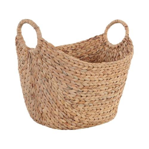 TNLOJI Water Hyacinth Storage Basket, Extra Large Handmade Woven Basket with Ring Handles, Boat Shape Decorative Natural Organizer for Bathroom, Living Room, Beige