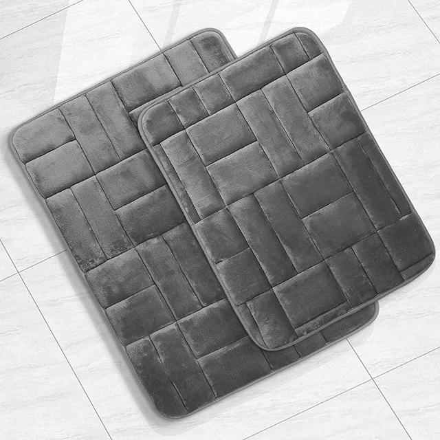 Clara Clark Bathroom Rugs, Ultra Soft Plush Bath Mat for Bathroom, Non-Slip, Velvet Memory Foam Set of 2 Bath Rugs, 17 x 24 / 20 x 32, Tiled - Gray