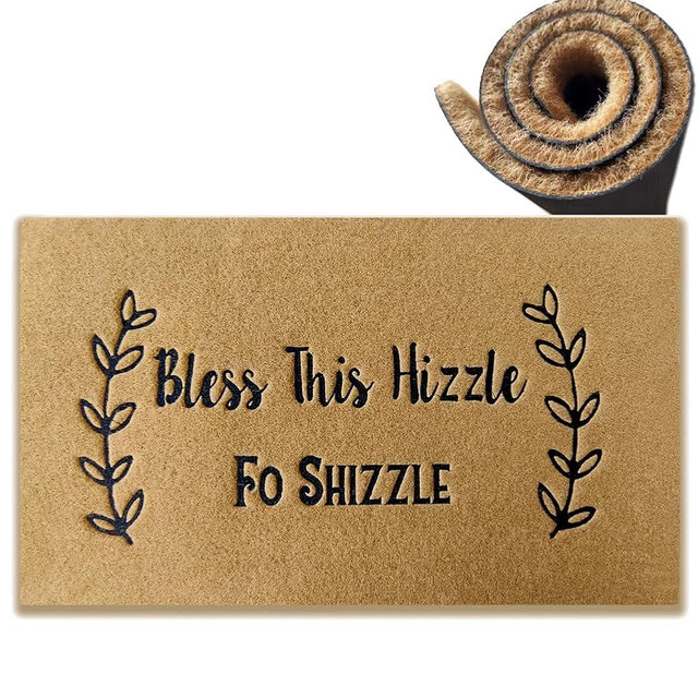 Welcome Mats for Front Door, Bless This Hizzle Fo Shizzle Welcome Mat with Rubber Backing Doormat Entrance Floor Weaving Embroidery Mat Non-Slip Entryway Easy Clean 30 X 18 Inches