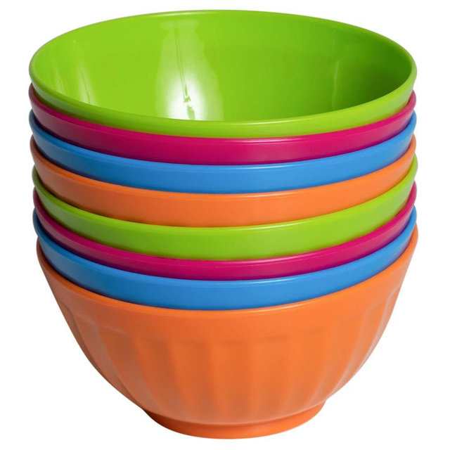 Klickpick Home Set Of 8-28 Ounce Plastic Bowls For Cereal, Soup, Ice Cream, Salad, Pasta, Fruit l 4 Classic Colors l Dishwasher Safe