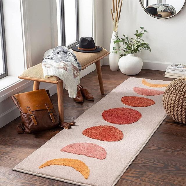RORA Boho Bathroom Runner Rug 20x60 Long Bathroom Rugs Non Slip Bohemia Large Rug Runner Washable ,Beige Bath Mat Water Absorbent