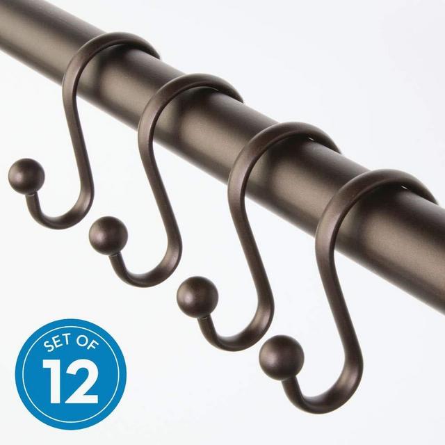 iDesign Axis Metal Shower Curtain Hooks, Rust Resistant Shower Hooks Rings for Kid's Bathroom, Guest Bathroom, Master Bathroom, Set of 12, Bronze