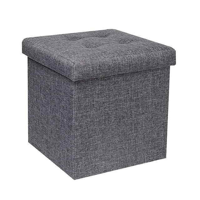 B FSOBEIIALEO Storage Ottoman Cube, Toy Chest Folding Footrest Stool Seat, 12.6"X12.6"X12.6" (Linen Grey)