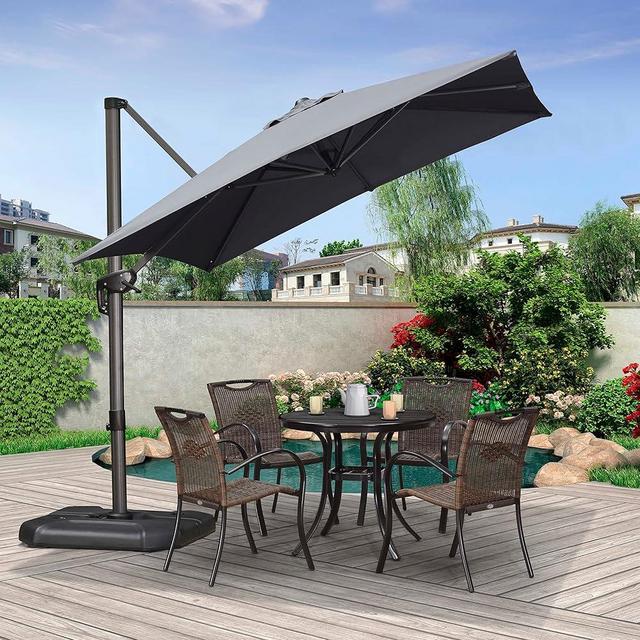 PURPLE LEAF 8 Feet Patio Umbrella Outdoor Cantilever Square Umbrella Aluminum Offset Umbrella with 360-degree Rotation for Garden Deck Pool Patio, Light Grey