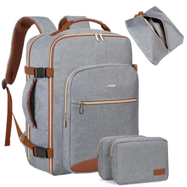 LOVEVOOK Travel Backpack for Women Men as Personal Item Flight Approved, 40L Luggage Carry On Backpack,17.3inch Large Daypack Laptop Backpack Waterproof Outdoor Sports with 3 Packing Cubes,Grey-Brown