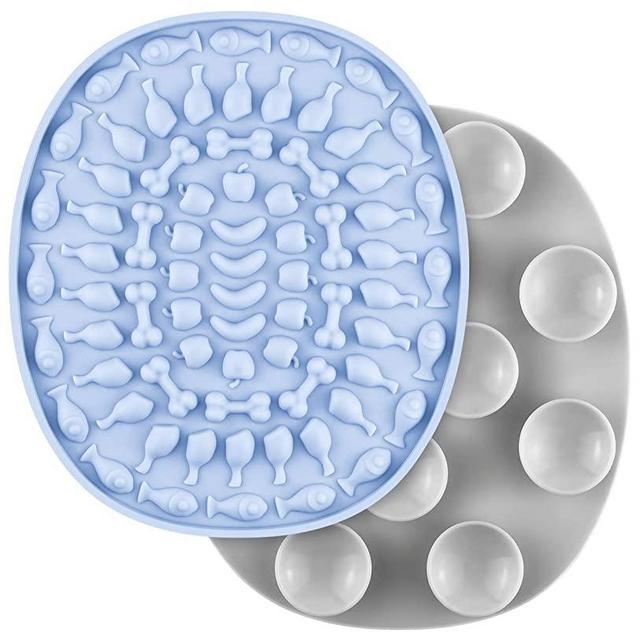 Dog Lick Mat 2Ps Set, Bligli Pet Licking Pads with Super Suction, Pet Slow Feeder for Dog Anxiety Relief, Bath Distraction Device Treat Mats for Pet Bathing, Grooming, and Dog Training (Grey+Blue)