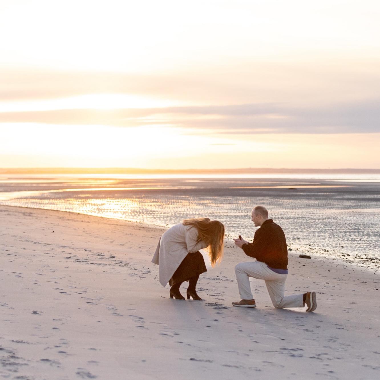 Engaged on Mayflower Beach on Cape Cod, February 28th, 2025