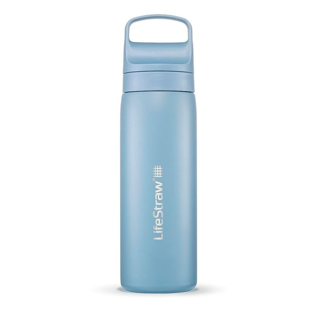 LifeStraw Go Series – Insulated Stainless Steel Water Filter Bottle for Travel and Everyday Use, Removes Bacteria, Parasites and Microplastics, Improves Taste, 18oz Icelandic Blue