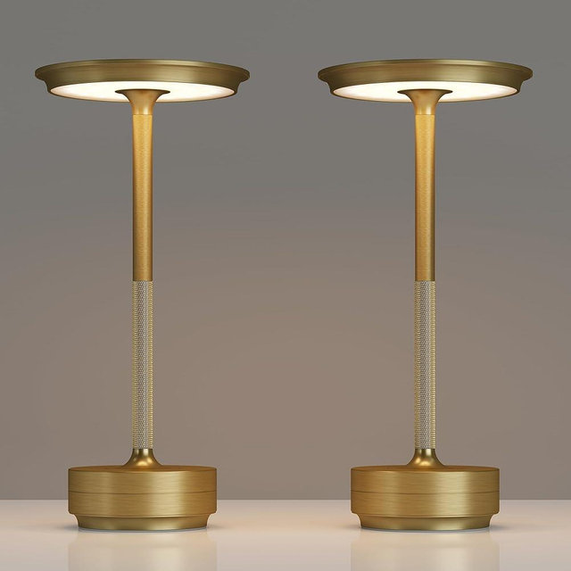TBBGA 2 Pack Rechargeable Cordless Table Lamps, Portable 5000mAh Battery Table Light, 3 Color Stepless Dimming LED Table Light with Memory Function, for Outdoor/Dinner/Patio/Restaurant.(Gold)