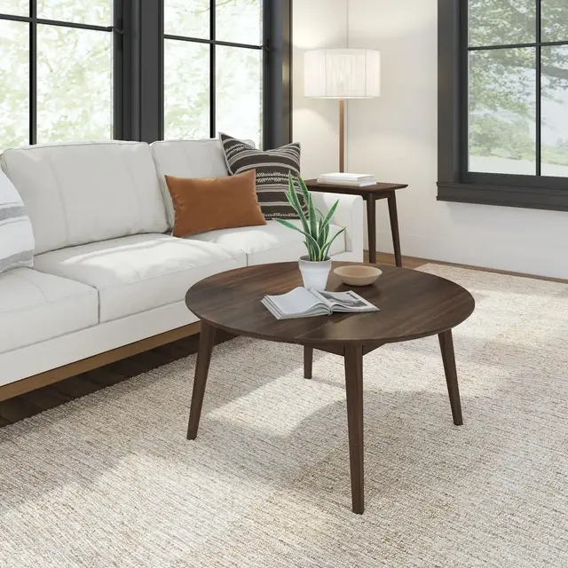 Plank+Beam Solid Wood Mid Century Modern Coffee Table, 36" Coffee Tables for Living Room, Walnut