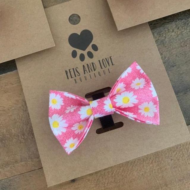 Pink Daisy Dog Bow Tie - 6 Inch