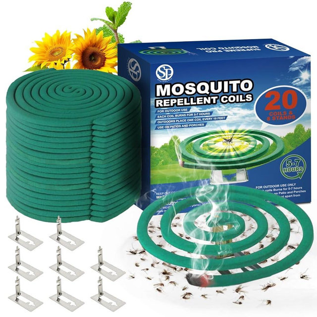 Mosquito Repellent Coils - Outdoor Use Reaches Up to 10 feet - Each Burns for 5-7 Hours (20 coils & 8 Coil Stands)
