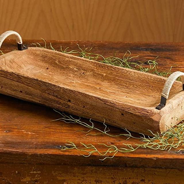 Rustic Wood Tray with Handles, spring decorations, table centerpiece, real wood bowl, farmhouse chic, spring centerpiece, cottage chic, trencher bowl