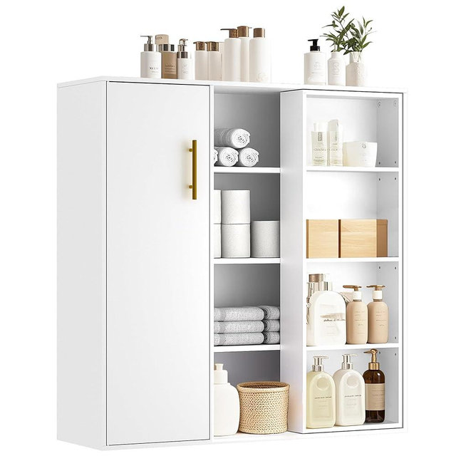 VECELO 4-Tier Floor Cabinet, Kitchen Pantry Storage with Door and Adjustable Shelves, Freestanding for Entryway/Living Room/Bathroon, 35.4'' x 11'' x 36.2'', White
