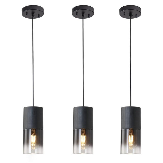 LINSEEDS 3-Pack Black Pendant Light Fixtures, Adjustable Modern Pendant Lights for Kitchen Island, Industrial Glass Pendant Lights for Dining Table Hallway Bedroom Living Room