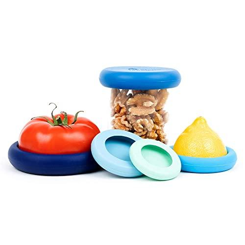 Food Huggers Reusable Silicone Food Savers Set of Five - Patented Product (Ice Blue)