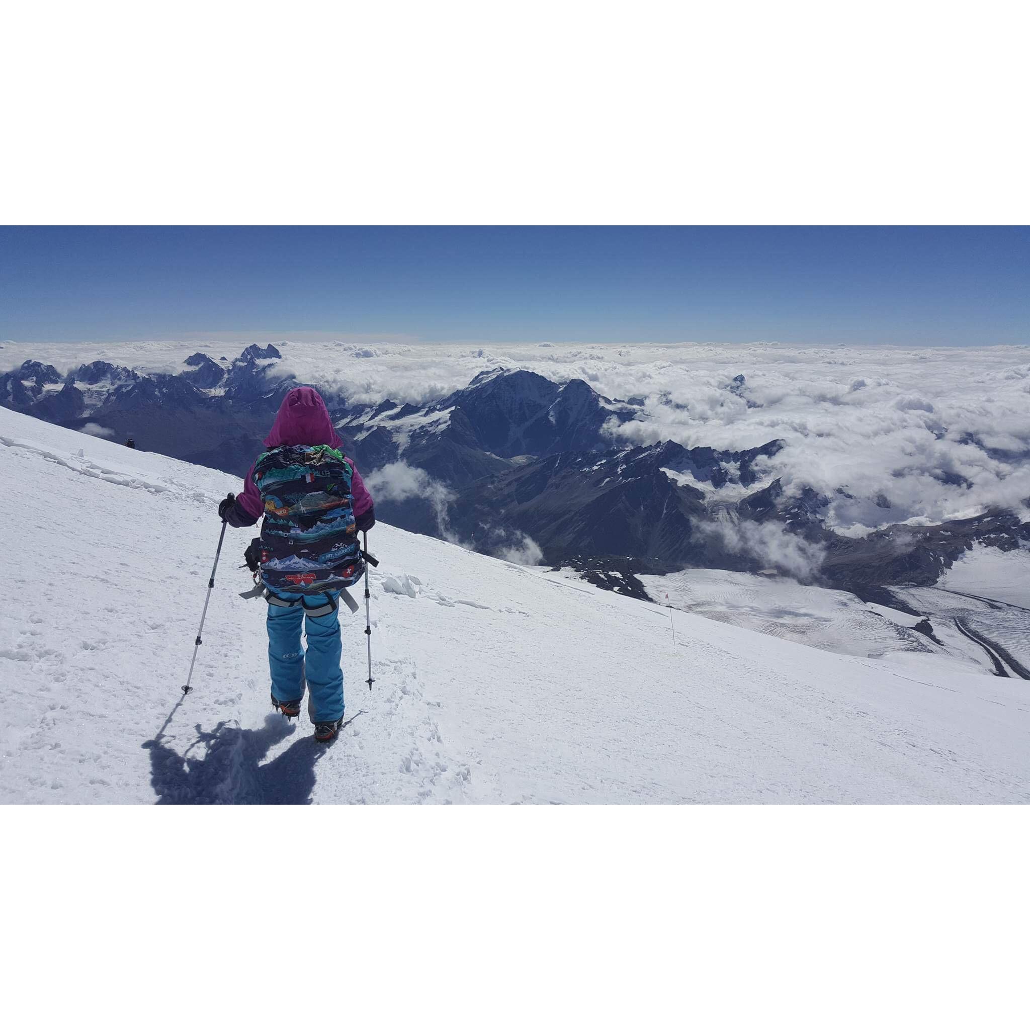 She did make it to Kilimanjaro. This is her, a year later while conquering the summit of Mt. Elbrus, Russia