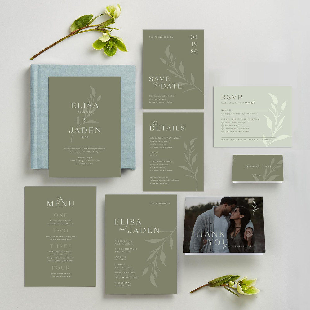 Aneci Classic | Khaki Green | Zola Wedding Invitations
