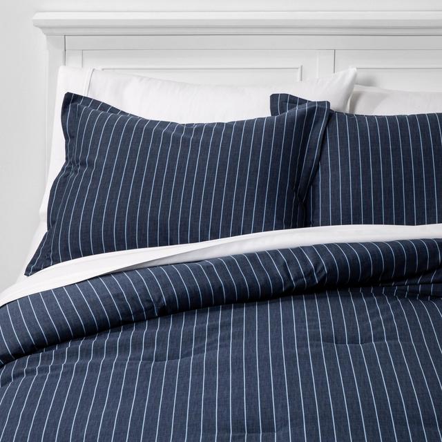 King Family Friendly Stripe Comforter & Pillow Sham Set Navy - Threshold™