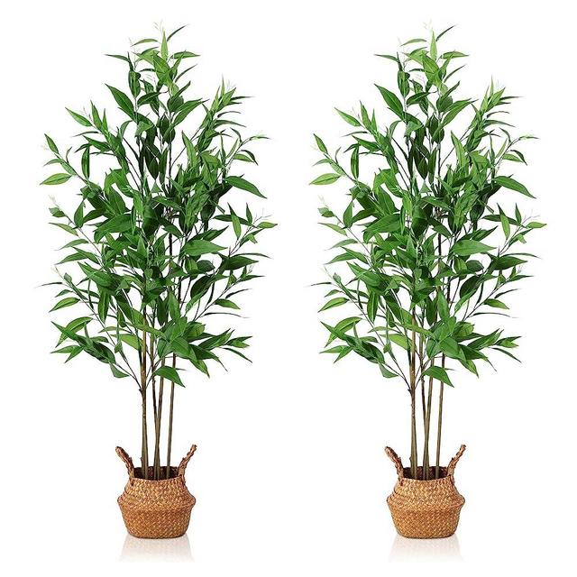 Ferrgoal Artificial Eucalyptus Tree,55 Inch Tree Fake Plant in Pot for Home and Office Decor,Potted Faux Plants Tall Artificial Trees for Indoor,Outdoor,Lifelike Home Decoration 2Pack,Green