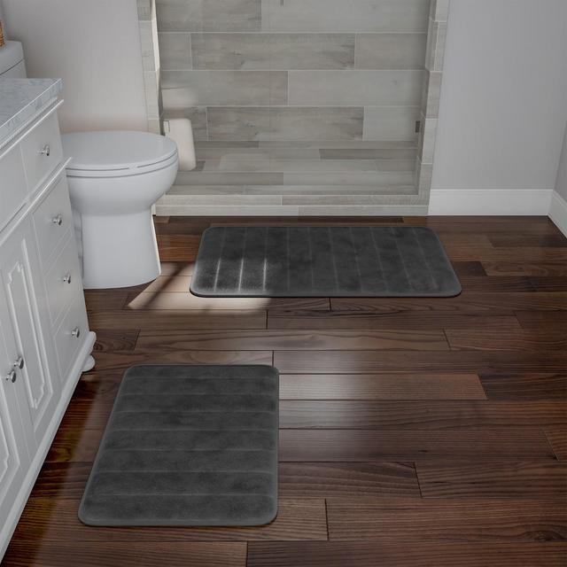Bathroom Rug Set – 2-Piece Memory Foam Bathmats with Microfiber Top – Non-Slip Absorbent Rugs for Shower, Laundry, or Kitchen by Lavish Home