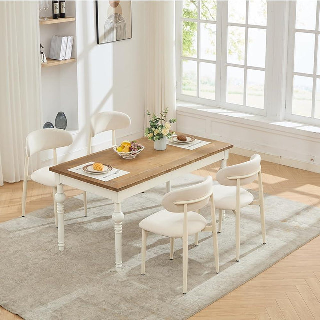 UVV Dining Chairs Set of 4, Metal Kitchen Chairs with Modern Fabric Upholstered for Dining Room, Beige