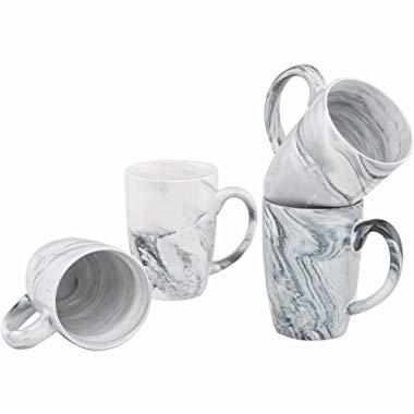 Culver 16-Ounce Palermo Ceramic Mug Set of 4 (White and Black Olive Marbleized)