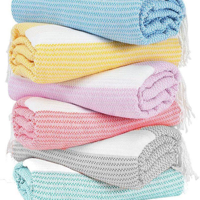 Genovega 6 Packs Oversized Turkish Beach Towel 74"x38" Thin Quick Dry Sand Free Pool Swim Towels Large XL Adult Clearance Blanket Travel Vacation Accessories Essentials Multi Grey LightGreen Dot