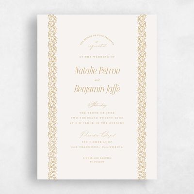 Beige Floral Wedding Invitation - Sorsha Portrait