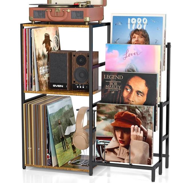 Record Player Stand, Turntable Stand with 4-Tier Vinyl Record Storage, Record Player Table Up to 200 Albums, End Table for Vinyl Records, Vinyl Record Stand for Living Room