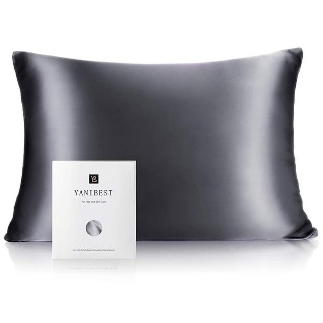 YANIBEST Silk Pillowcase for Hair and Skin - 21 Momme 600 Thread Count 100% Mulberry Silk Bed Pillowcase with Hidden Zipper, 1 Pack Queen Size Pillow Case Grey