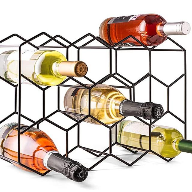 Gusto Nostro Countertop Wine Rack - 14 Bottle Freestanding Modern Black Metal Small Wine Rack - 3 Tier Tabletop Wine Holder Stand for Cabinet, Pantry, Wine Bottle Storage - No Assembly Required