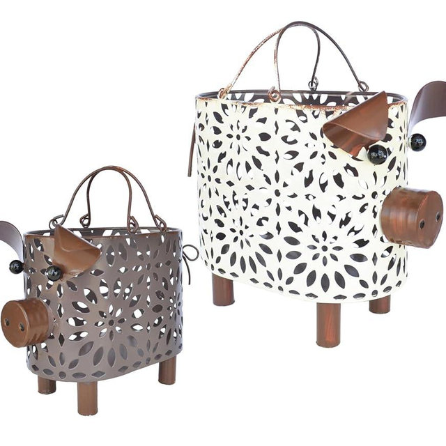 Zoreal Metal Decorative Small Baskets,Narrow Baskets with Handles for Storage,Pig Designs Farmhouse Cute Basket for Kitchen,Bathroom,Livingroom,Office Shelf Decor Aesthetic set of 2