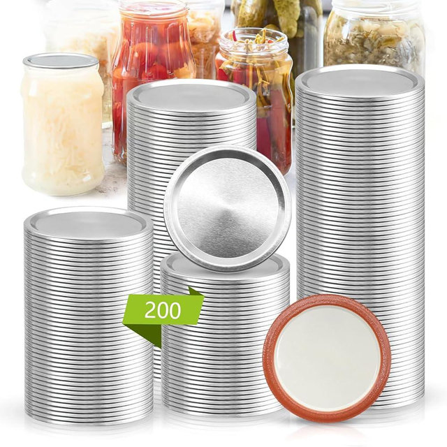 200 Pcs Regular Mouth Canining Lids Bulk (70 MM/2.76 Inch), Leak Proof Split-Type Metal Canning Jar Lids for Ball/Kerr Jar, Food Grade Material, 100% Fit & Airtight for Regular Mouth Mason Lids