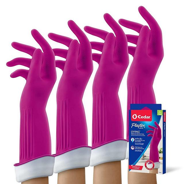 Playtex Living Reuseable Rubber Cleaning Gloves, Premium Protection (Large, Pack - 4)