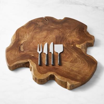 Live Edge Teak Cheese Board with Cheese Knives