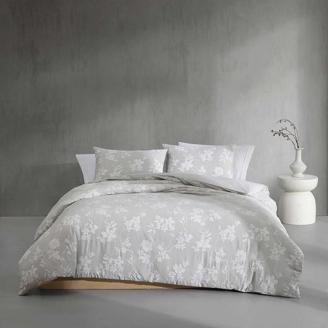 Calvin Klein - Duvet Cover Set, Soft & Breathable Bedding with Matching Shams, Abstract Stitching Pattern, Cozy Home Essentials (Spring Branches Grey, Queen)