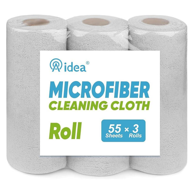 AIDEA Microfiber Cleaning Cloth 165 Sheets 3 Roll, Grey Microfiber Towels for Cars, Shop Towels, Shop Rags Washable, Cleaning Rags for Automotive, Mechanic, Workshops, House,11×9"