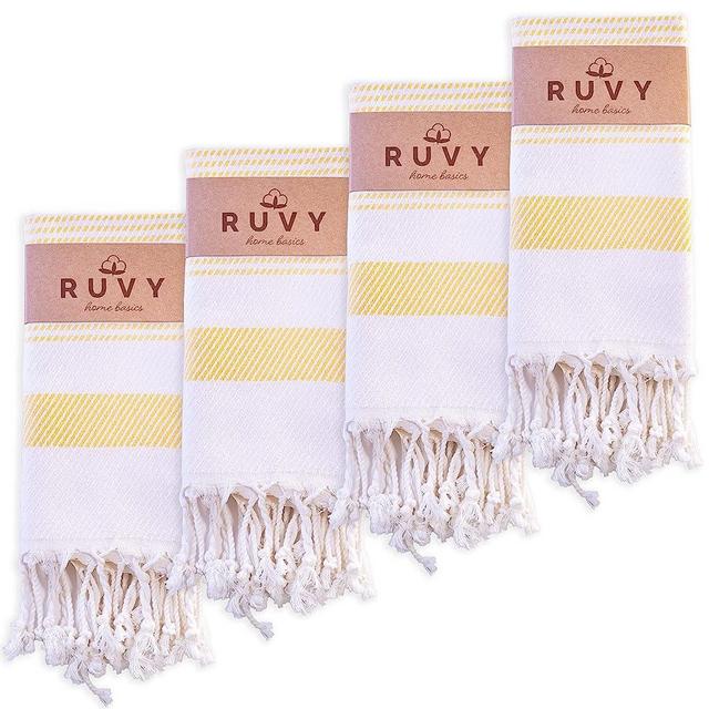 Ruvy Home Basics Turkish Hand Towels for Bathroom Set of 4 | 18"x40", Cotton | Bathroom Hand Towels & Decorative Hand Towels for Bathroom, Kitchen Towels, Dishcloth, Tea, Yoga, Face, Gym - Yellow