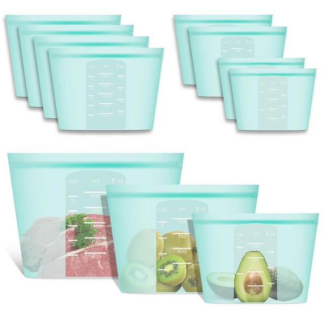 Annaklin Reusable Food Bags, 8 Pack 100% Silicone Food Storage Bags Stand Up Zip Silicone Bags for Food Container, Freezer Microwave Oven Dishwasher Safe, 4 Large 2 Medium 2 Small, Aqua