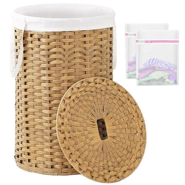 SETVSON Large Laundry Hamper Laundry Basket Round 34.3 Gal (130 L) Handwoven Wicker Laundry Baskets Rattan Laundry Basket with Laundry Bag Handles 2 Mesh Bags for Living Room Bedroom Natural
